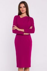Elegancka sukienka ołówkowa z asymetrycznym dekoltem fiolet. Sukienki damskie Stylove, bez wzorów, eleganckie, bez ramiączek. Za 359.00 zł.