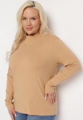 Beżowy Golf Sedevus. Brązowe golfy damskie Born2be, plus size, bez wzorów, z dzianiny, bez ramiączek. Za 29.99 zł.