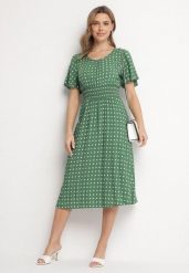 Zielona Sukienka z Bawełny Rozkloszowana w Kropki Toliennea. Zielone sukienki damskie Born2be, bez wzorów, z bawełny, eleganckie, bez ramiączek. W wyprzedaży za 46.74 zł.