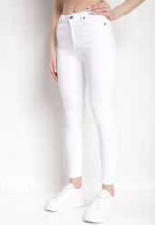 Białe Jeansy Bawełniane o Fasonie Skinny Larnfe. Białe jeansy damskie Born2be, bez wzorów, z bawełny. Za 89.99 zł.