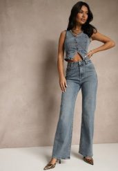 Niebieskie Jeansy High Waist z Szeroką Nogawką Uliswena. Niebieskie jeansy damskie Renee, bez wzorów, z jeansu. Za 139.99 zł.