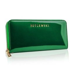 Portfel damski BETLEWSKI zielony ZBPD-BS-5201. Zielone portfele damskie Betlewski, bez wzorów, z lakierowanej skóry. Za 139.99 zł.