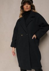 Granatowy Dwurzędowy Płaszcz Oversize z Wełną Spolete. Niebieskie płaszcze damskie Renee, bez wzorów, z wełny, bez kaptura. Za 289.99 zł.