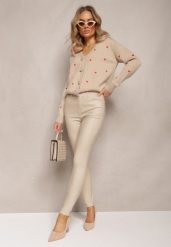 Jasnobeżowe Spodnie Skinny z Ekoskóry Zejomi. Brązowe rurki damskie Renee, bez wzorów, z jeansu, z podwyższonym stanem. Za 79.99 zł.