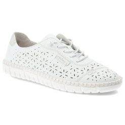 Półbuty damskie Rieker, cholewka skóra naturalna ażurowa konstrukcja z klasycznym sznurowaniem i lekka elastyczna podeszwa zapewniają przewiewność, b. Białe półbuty damskie Rieker, na lato, w ażurowe wzory, z jeansu, bez obcasa, na płaskiej podeszwie, bez zapięcia. Za 287.90 zł.