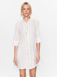 Iconique Sukienka koszulowa IC23 004 Biały Regular Fit. Białe sukienki damskie Iconique, bez wzorów, z bawełny, bez ramiączek. Za 439.99 zł.