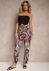 Czerwone Szerokie Spodnie z Bawełny High Waist w Abstrakcyjny Wzór Jorivaess. Czerwone spodnie materiałowe damskie Renee, bez wzorów, z bawełny. Za 29.99 zł.