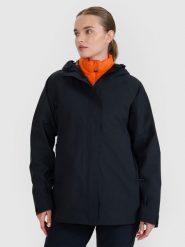 4F Kurtka trekkingowa membrana 15000 damska - czarna XL. Czarne kurtki damskie 4F, na zimę, m, bez wzorów, z dzianiny, bez kaptura. W wyprzedaży za 299.99 zł.