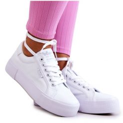 Tenisówki Na Platformie Lee Cooper LCW-22-31-0884L Białe. Białe trampki damskie bez wzorów, z materiału, bez zapięcia. Za 197.76 zł.