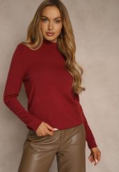 Bordowy Casualowy Sweter z Półgolfem w Minimalistycznym Stylu Seorienne. Czerwone swetry klasyczne damskie Renee, l, bez kołnierzyka. Za 59.99 zł.