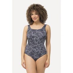 Damskie Kostium kąpielowy linie bez miękkich miseczek pas pod biustem. Czarne stroje jednoczęściowe Ulla Popken, bez wzorów, z elastanu. Za 199.99 zł.