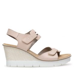 Sandały Rieker. Czerwone sandały damskie Rieker, bez wzorów, bez obcasa, na koturnie, bez zapięcia. Za 339.99 zł.