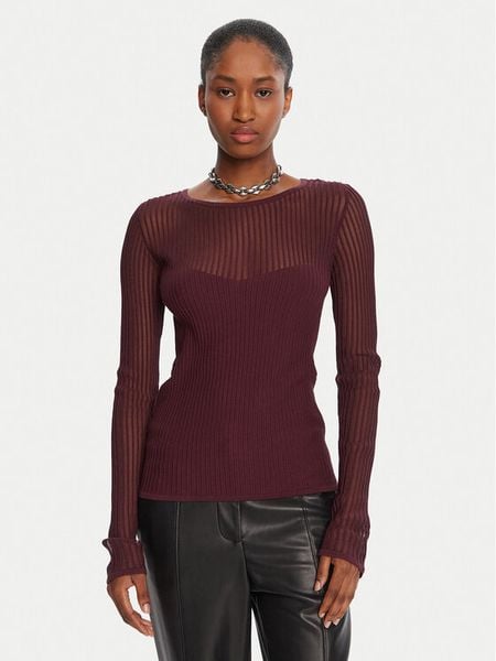 Patrizia Pepe Sweter 8K0305/K143-M536 Bordowy Regular Fit. Czerwone swetry klasyczne damskie Patrizia Pepe, m, z wiskozy, bez kołnierzyka. Za 1,059.00 zł.