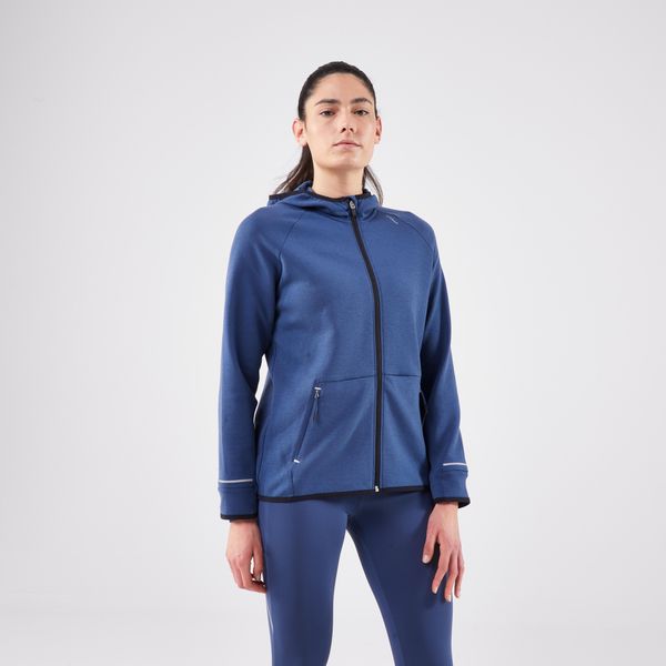 Bluza do biegania damska Kiprun Run 500 Warm ocieplana. Niebieskie bluzy damskie KIPRUN, l, bez wzorów, z elastanu, bez kaptura. Za 159.99 zł.