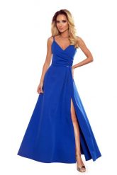 Maxi Sukienka na Ramiączkach z Kopertowym Dekoltem - Chabrowa. Niebieskie sukienki damskie NUMOCO, bez wzorów, z elastanu, wizytowe, bez ramiączek. Za 357.90 zł.