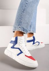 Biało-Niebieskie Sneakersy Sznurowane za Kostkę na Płaskiej Podeszwie Ascaride. Białe obuwie sportowe damskie Renee, z materiału, za kostkę, bez zapięcia. Za 44.99 zł.