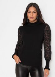 Sweter z golfem z lejącej mieszanki wiskozy. Czarne golfy damskie bonprix, bez wzorów, z wiskozy, bez ramiączek. Za 127.99 zł.