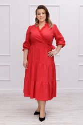 Zmysłowa czerwona bawełniana sukienka Harmony Chic plus size. Czerwone sukienki damskie Moda Size Plus Iwanek, bez wzorów, z bawełny, eleganckie, bez ramiączek. Za 379.90 zł.