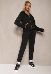 Czarny Komplet Dresowy z Domieszką Bawełny Pikowana Bluza z Kapturem i Joggery Evathira. Czarne bluzy damskie Renee, l, bez wzorów, z bawełny, z kapturem. Za 129.99 zł.