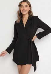 Czarna Kopertowa Sukienka z Imitacją Kieszeni Talriti. Czarne sukienki damskie Born2be, bez wzorów, eleganckie, bez ramiączek. Za 89.99 zł.