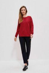 Prosta bluza bordowy. Czerwone bluzy damskie MOODO, xs, bez wzorów, z bawełny, bez kaptura. W wyprzedaży za 26.99 zł.