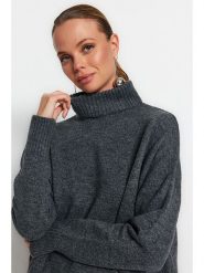Trendyol Sweter w kolorze antracytowym rozmiar: XS. Czarne swetry klasyczne damskie Trendyol, xs, bez kołnierzyka. Za 53.17 zł.