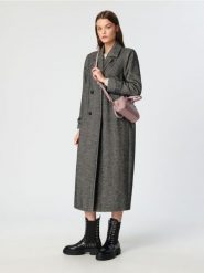 Płaszcz w jodełkę - szary. Szare płaszcze damskie Sinsay, l, bez wzorów, z wełny, bez kaptura. Za 159.99 zł.
