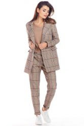 Stylowy Dwurzędowy Żakiet w Kratę - Brązowy. Brązowe marynarki i żakiety damskie Awama, l, bez wzorów, z elastanu, eleganckie. Za 359.90 zł.