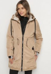 Ciemnobeżowa Klasyczna Kurtka Parka z Futrzaną Wyściółką Olenevia. Brązowe parki damskie Born2be, m, z futra, bez kaptura. Za 189.99 zł.