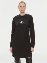 Calvin Klein Jeans Sukienka dzianinowa Monologo J20J222520 Czarny Relaxed Fit. Czarne sukienki damskie Calvin Klein Jeans, bez wzorów, z dzianiny, bez ramiączek. Za 239.99 zł.