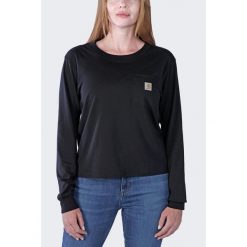 Koszulka bawełniana damska z długim rękawem Carhartt Lightweight Pocket. Czarne bluzki damskie Carhartt, xl, bez wzorów, z bawełny, bez kołnierzyka, bez ramiączek. Za 159.99 zł.