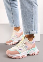 Różowe Wsuwane Sneakersy z Elastyczną Cholewką i Ozdobnymi Wstawkami Ihiannon. Czerwone obuwie sportowe damskie Born2be, z bawełny, bez zapięcia. Za 79.99 zł.