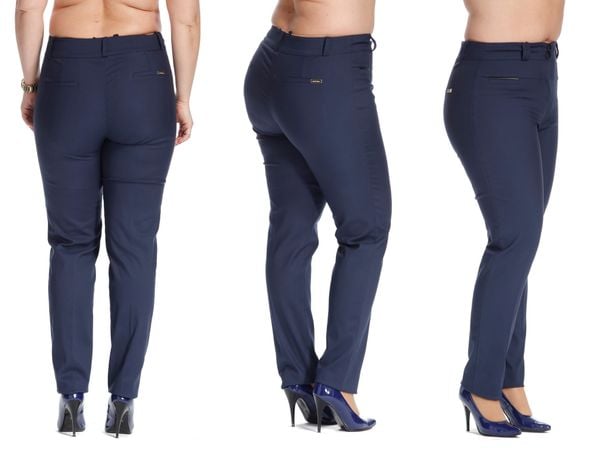 Casualowe granatowe spodnie cygaretki Bruna w kant PLUS SIZE. Spódnice damskie Moda Size Plus Iwanek, plus size, bez wzorów, z bawełny, eleganckie, mini. W wyprzedaży za 99.90 zł.