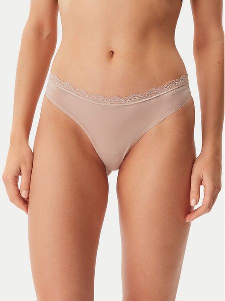 Calvin Klein Underwear Stringi LV00QD5270 Beżowy. Brązowe stringi Calvin Klein Underwear, bez wzorów, z syntetyku. Za 49.99 zł.