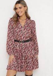 Czerwona Rozkloszowana Sukienka Mini z Falbanką Naike. Czerwone sukienki damskie Born2be, z aplikacjami, z tkaniny, bez ramiączek. W wyprzedaży za 118.99 zł.