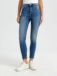 Jeansy skinny high waist - turkusowy. Niebieskie jeansy damskie Sinsay, z podwyższonym stanem. Za 79.99 zł.