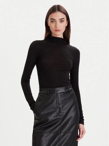 Calvin Klein Sweter LV044D239G Czarny Slim Fit. Czarne swetry klasyczne damskie Calvin Klein, xl, z lyocellu, bez kołnierzyka. Za 209.99 zł.