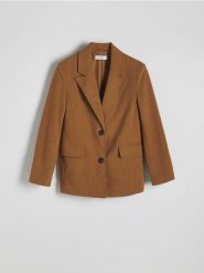 Marynarka oversize z imitacji zamszu - brązowy. Brązowe marynarki i żakiety damskie Reserved, l, bez wzorów. W wyprzedaży za 109.99 zł.