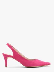 Czółenka typu slingback w kolorze fuksji JOAN. Czerwone czółenka damskie Ryłko, bez wzorów, z gumy, bez obcasa, na szpilce. W wyprzedaży za 279.99 zł.