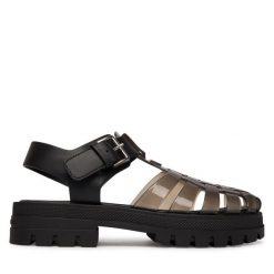 Sandały Tommy Jeans. Czarne sandały damskie Tommy Jeans, bez wzorów, z jeansu, bez obcasa, na płaskiej podeszwie, bez zapięcia. Za 409.99 zł.