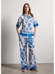 STEFANEL Bluzka w kolorze biało-niebieskim rozmiar: S. Niebieskie bluzki damskie Stefanel, s, bez wzorów, z bawełny, bez kołnierzyka, bez ramiączek. Za 173.99 zł.