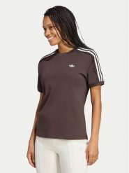 Adidas T-Shirt Lace 3 Stripes LG4261 Brązowy Regular Fit. Brązowe t-shirty damskie Adidas, xs, bez wzorów, z bawełny, bez kołnierzyka. Za 179.99 zł.