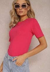 Różowy Klasyczny T-shirt z Bawełny Knautia. Czerwone koszulki sportowe damskie Renee, xl, bez wzorów, z bawełny, bez ramiączek. Za 24.99 zł.