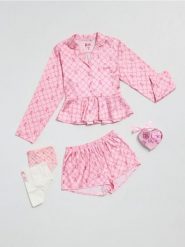Piżama dwuczęściowa Barbie - różowy. Czerwone piżamy damskie Sinsay, bez wzorów, bez ramiączek. Za 59.99 zł.