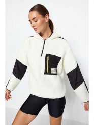 Trendyol Bluza polarowa w kolorze kremowo-czarnym rozmiar: L. Brązowe bluzy damskie Trendyol, l, bez wzorów, z polaru, bez kaptura. Za 91.12 zł.