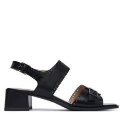 Sandały Caprice. Czarne sandały damskie Caprice, bez wzorów, bez obcasa, na słupku, bez zapięcia. Za 339.99 zł.