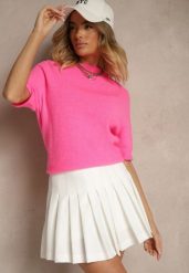 Fuksjowy Sweter o Fasonie T-shirtu z Wełną Dannirae. Czerwone swetry klasyczne damskie Renee, z jeansu, bez kołnierzyka. Za 129.99 zł.