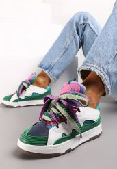 Zielone Sneakersy z Dekoracyjnym Sznurowaniem i Wstawką na Języku Cristen. Białe obuwie sportowe damskie Renee, bez zapięcia. Za 119.99 zł.