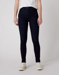 SPODNIE DAMSKIE WRANGLER HIGH RISE SKINNY BLUE BLACK W27HSZ51L 112128120. Czarne rurki damskie Wrangler, bez wzorów, z jeansu. Za 199.99 zł.