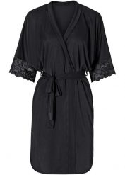 Satynowe kimono z koronką. Czarne szlafroki damskie bonprix, z aplikacjami, z koronki, bez kaptura. Za 109.99 zł.
